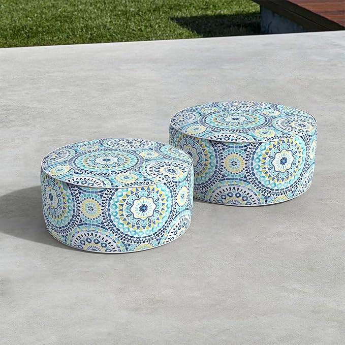 LVTXIII Inflatable Stool Ottoman Footrest with Handle, All Weather Foot Rest, Indoor or Outdoor Use for Home Patio Garden and Camping, D21 x H9, Delancey Lagoon