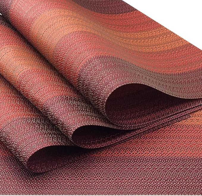 Exquisite Woven Vinyl Placemats for Dining Table Heat Resistant PVC Table Mats (Pack of 6, Red)