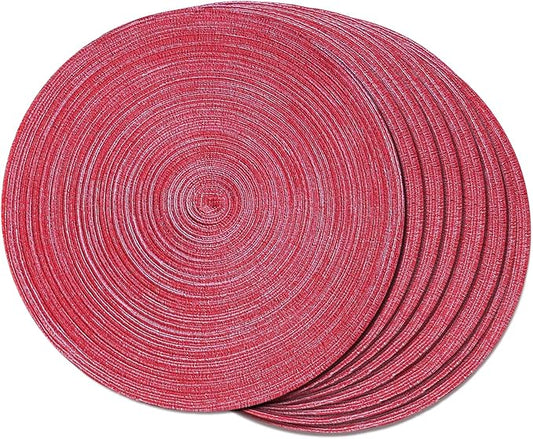 FunWheat Round Braided Placemats Set of 8 Place mats for Dining Tables Woven Heat Resistant Table Mats 15 inch(Raspbreey Wine,8pcs)