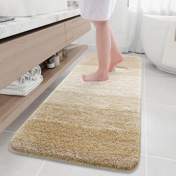 Arotive Microfiber Bathroom Rugs, Shaggy Soft and Absorbent Bath Rug, Non-Slip, Thick Plush Machine Washable Dry Bath Mats for Bathroom, Tub and Shower, 70x24, Camel