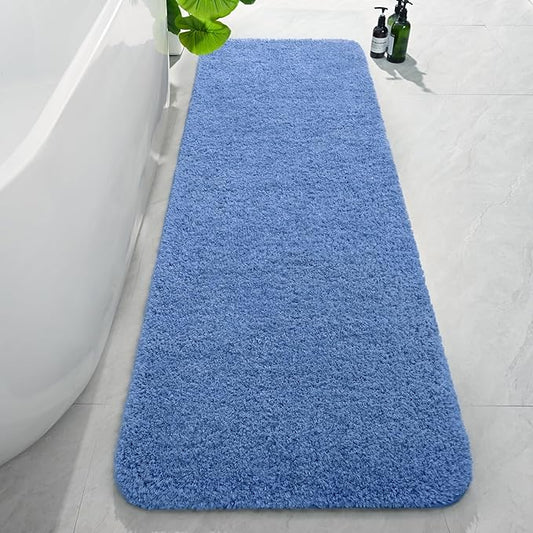AROGAN Luxury Long Bathroom Runner Rug, 24x72 Inch Thick Soft and Absorbent Non Slip Bath Mat, Rubber Backing Quick Dry Rugs Carpets, Machine Washable Plush Mats for Shower Floor, Blue