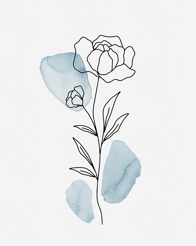 HesenDot Boho Art wall Décor,Botanical Print Set of 3, Blue Gallery Wall art,Abstract Line Watercolor Floral Home Decor,living room,bedroom