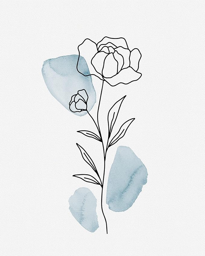 HesenDot Boho Art wall Décor,Botanical Print Set of 3, Blue Gallery Wall art,Abstract Line Watercolor Floral Home Decor,living room,bedroom