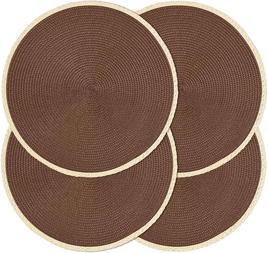Noctiflorous Round Braided Placemats Set of 4 Table Mats 15 Inches Washable Heat Resistant for Dining Table Non-Slip Indoor Outdoor Place Mats for Easter(01 Chestnut Brown 4)