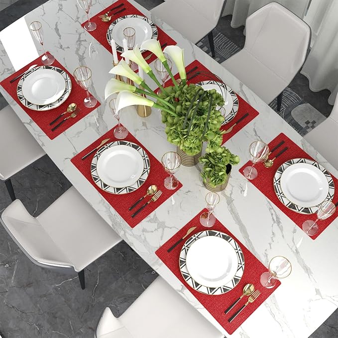 4 Piece Soft Caddice Faux Linen Place Mats Heat Resistant Dining Table Place Mats Kitchen Table Mats 12x18 Burgundy