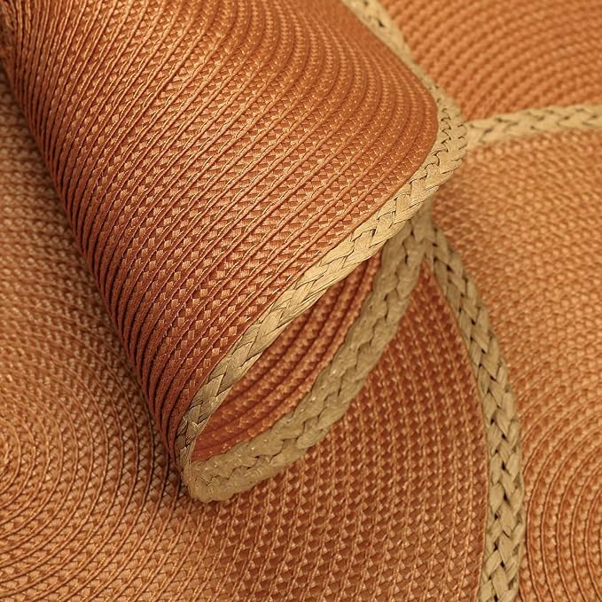 Noctiflorous Round Braided Placemats Set of 6 Table Mats 15 Inches Washable Heat Resistant for Dining Table Non-Slip Indoor Outdoor Place Mats for Thanksgiving Christmas Easter(Orange Thin Edge 6)