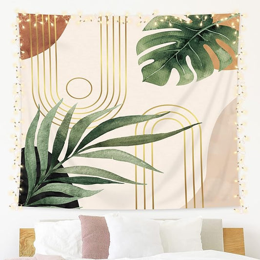 KOMLLEX Abstract Boho Mid Century Tapestry Tropical Leaves Modern Geometric Arch Minimalist Bohemian Plant Botanical Aesthetic Wall Hanging Neutral Home Decor Art for Living Room Bedroom Dorm 78Wx59H