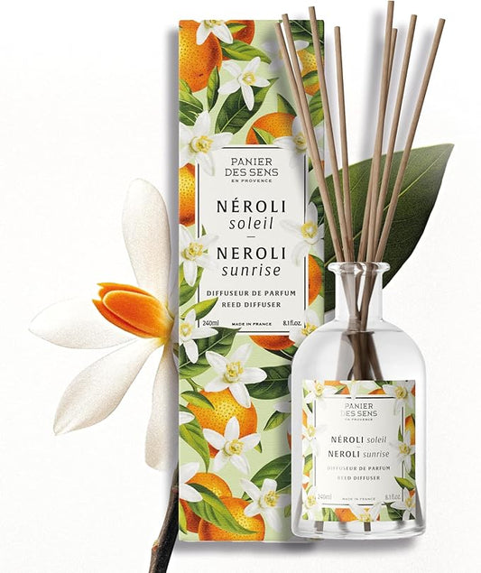 Panier des Sens - Neroli Reed Diffuser – Long Lasting Fragrance 5+ Months - Elegant Home Decor - 8.1 fl.oz Oil-Based Scent Diffuser - Made in France Home Fragrance - 90% Natural Ingredients