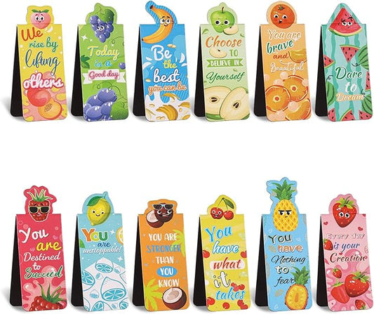 12pcs Magnetic Bookmarks, Cute Fruit Magnet Page Markers Page Holders Bookmarks Funny Fruit Double Sided Magnet Book Markers Holders for Students Teachers Reading Party Favors