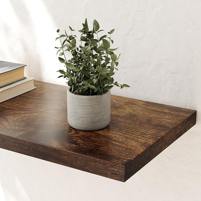 Wall Shelf Set of 1, Rustic Brown Floating Shelves 36 in W x 10 in D x 1 in H, Wooden Floating Wall Shelf with Invisible Brackets for Living Room/Bedroom/Bathroom/Kitchen Storage and Decor