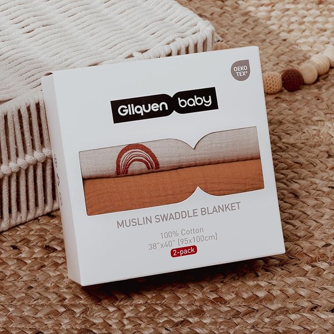 GLLQUEN BABY Muslin Swaddle Blankets for Boys and Girls, 2-Pack Baby Blankets for Girl Boy, Baby Receiving Blanket, Baby Swaddle Blanket Unisex, Newborn Essentials, Registry & Gift