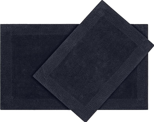 Craft Bedding Bathroom Mat - White Cotton Reversible, Machine Washable 21x34 DK Grey