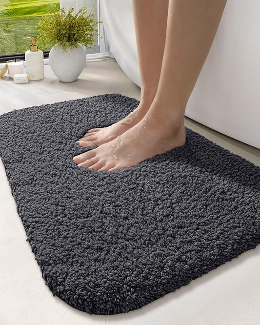 DEXI Bathroom Rug Mat 36x24, Extra Soft and Absorbent Bath Rugs, Washable Non-Slip Thick Carpet Mat for Shower Floor, Tub, Charcoal