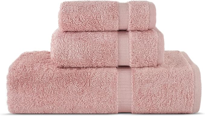 Chakir Turkish Linens | Hotel & Spa Quality 100% Cotton Premium Turkish Towels | Soft & Absorbent (Personalized 3-Piece Towel Set, Pink)