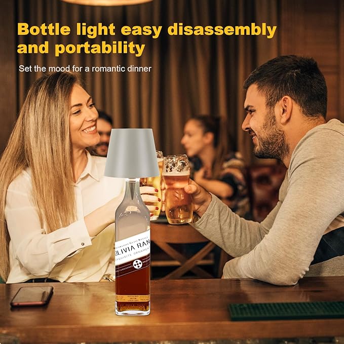 Wireless Bottle Lamp, 2025 New 3 Color Rechargeable Wine Bottle Lights for Bars Restaurants (Gray, 1PC)