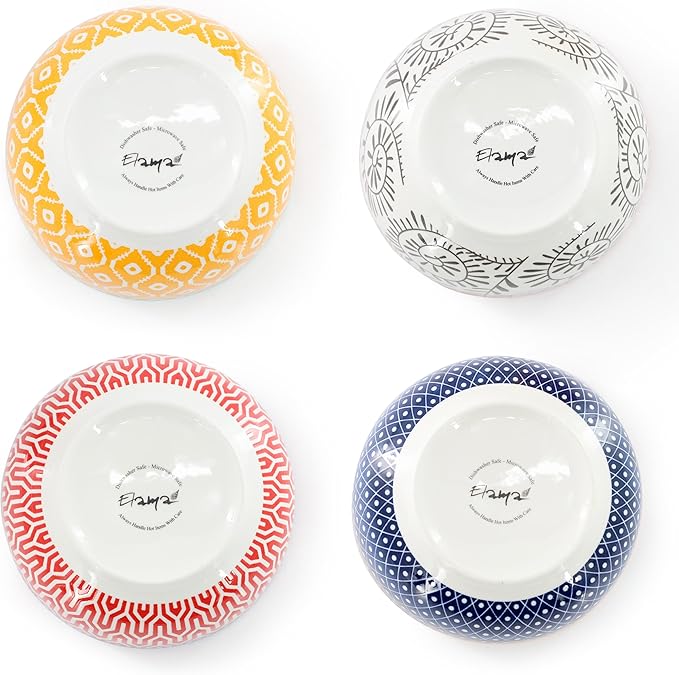 Elama Giovanna 16 Piece Assorted Design Porcelain Multi-Color Graphic Double Bowl Dinnerware Set, Tableware, Serveware, Dinnerware Set, Bowl Set (16 Piece)