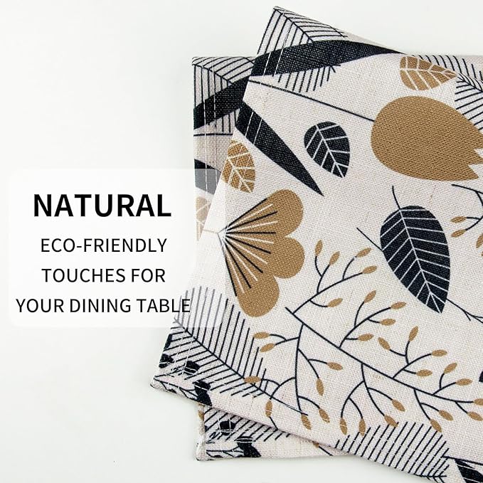 QIYI Boho Placemats Set of 6, 12x18 Inch Linen Fabric Place Mats for Kitchen Dinning, Farmhouse Rustic Graphic Leaves Cloth Table Mats, Brown Washable Placemat Party Table Décor, Botanical Line Art
