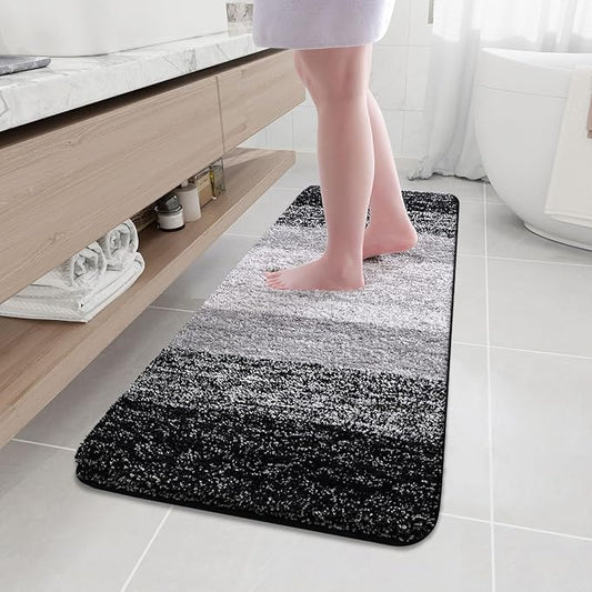 Arotive Microfiber Bathroom Rugs, Shaggy Soft and Absorbent Bath Rug, Non-Slip, Thick Plush Machine Washable Dry Bath Mats for Bathroom, Tub and Shower, 59x17, Black