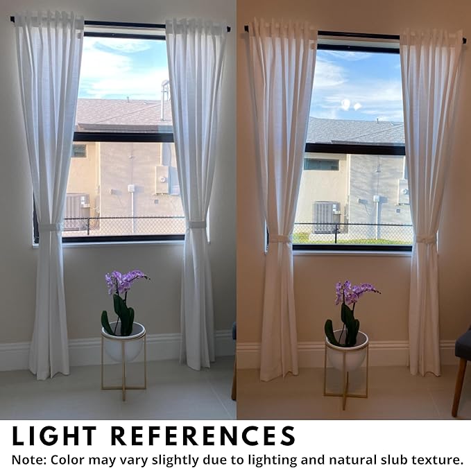 Ramanta Home 100% Cotton Light Filtering Curtains 50x72 Inch - Set of 2, White Curtain for Living Room, Bedroom, Farmhouse Cotton Textured Slub Fabric Semi Sheer Back Tab Window Linen Panels - White