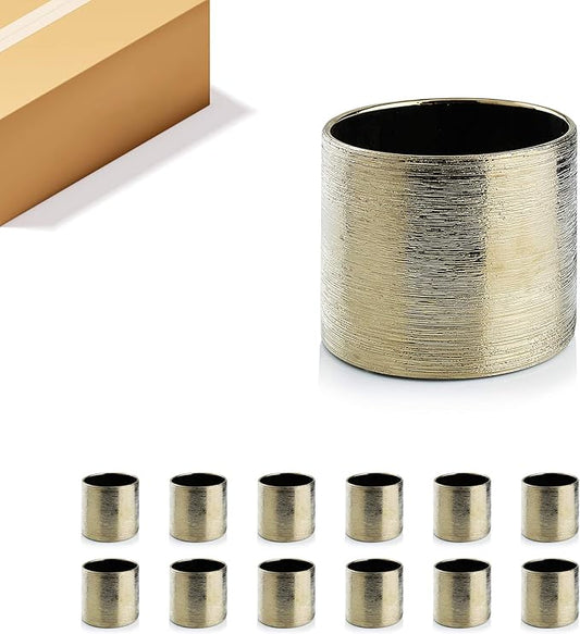 WGVI Gold Etched Ceramic Cylinder Vase Width 5.5" Height 5", Flower Arrangements, Candle Holder, Terrarium Planter Pot, Storage Container Organizer, Pen Brush Holder, Scratched Texture Design, 12 Pc