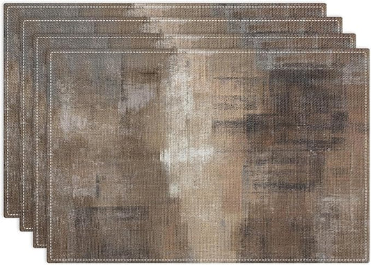 Emvency Farmhouse Placemats Set of 4, 12x18 Inch Abstract Grey and Dark Brown Art Painting Table Mats for Outdoor Home Party Kitchen Dining Decoration