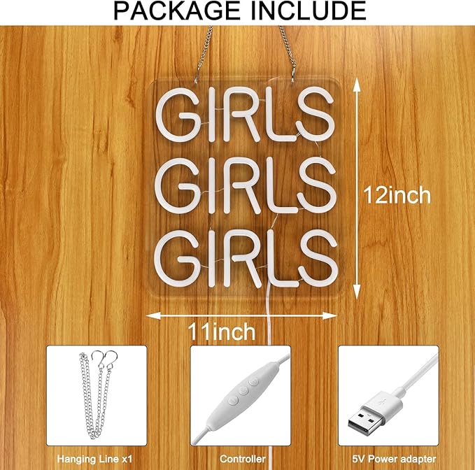 Neon Signs Girls Beer Bar Home Art Neon Light LED Neon Lights Sign with Dimmer for Bedroom Office Hotel Pub Cafe Recreation Room Man Cave Wall Sign Decor(White)