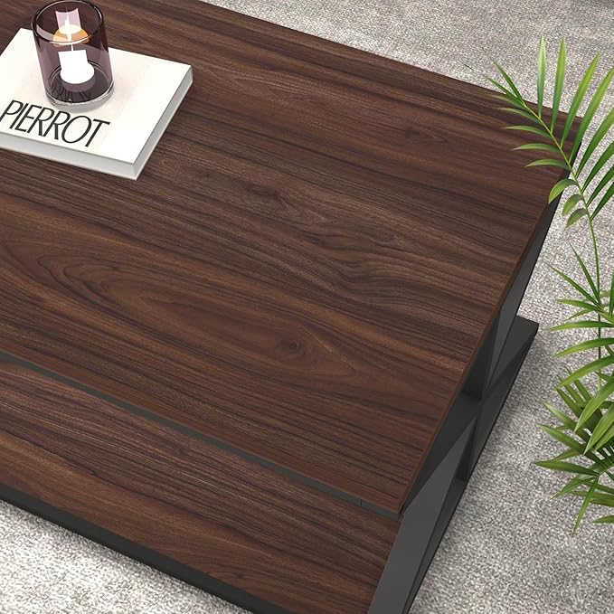 Coffee Table with Storage, Modern Living Room Table, Minimalist Rectangle Center Table, Industrial Vintage Wood Tea Tables, 39 Inch, Walnut