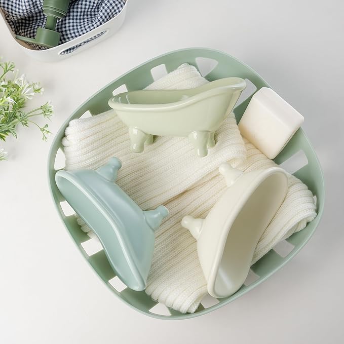 5.6" Ceramic Mini Bathtub Soap Dish Decortative Clawfoot Bathroom Soap Dish (Green)