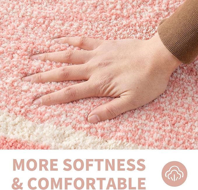 CozeCube Bath mats for Bathroom Non Slip, Fluffy Shaggy Bath Rugs for Bathroom Washable, Soft Absorbent Microfiber Bath Rugs for Shower Sink, Pink Christmas Rugs, Blossom Pink, 16" x 24"