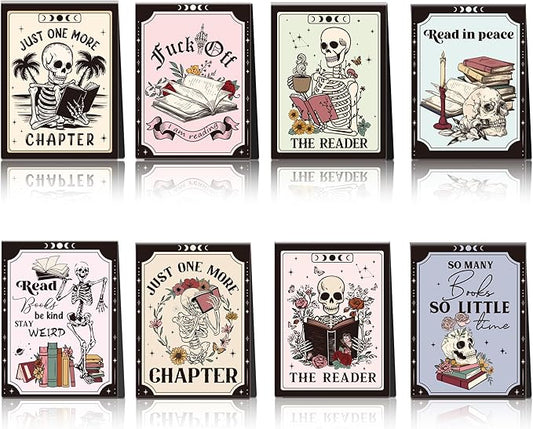 Gothic Skeleton Magnetic Bookmarks: 8 Pcs Funny Skull Magnet Book Mark for Book Lovers Horror Page Marker Clips, Gifts for Reading Women School Office Supplies