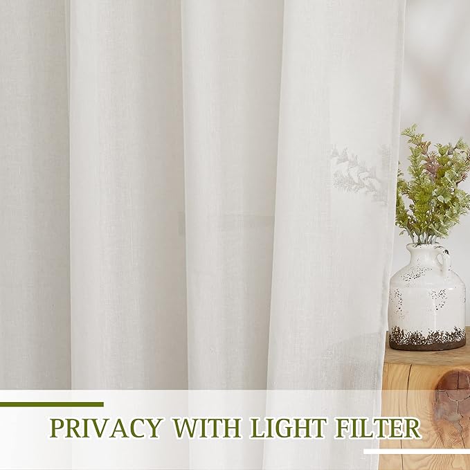 NICETOWN Natural Linen Curtains for Bedroom, Grommet Extra Long Linen Blend Window Treatments Privacy Drapes with Light Filtering for Bedroom/Home Office, W52 x L144, 2 Panels