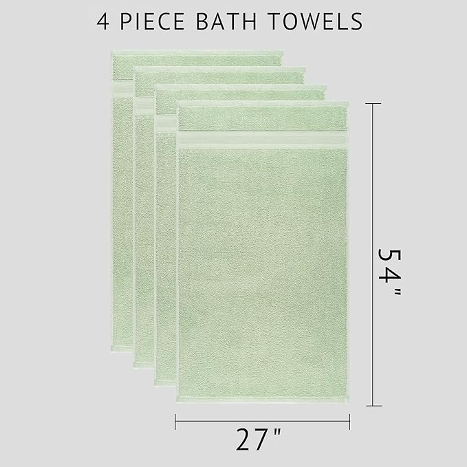 Quick-Dry, Soft & High Absorbent Bath Towels 27"x54" Cotton Turkish Bath Towel Set of 4 | Daily Use 100% Cotton Towels for Bathroom, Gym & More | Bathroom Towels Set (4 Pcs, Green)