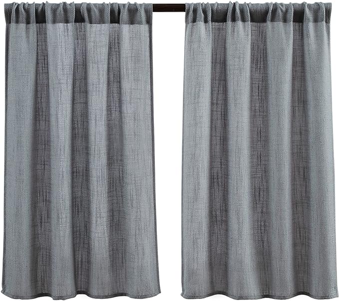 Valea Home Soft Burlap Short Curtains Rustic Natural Rod Pocket Curtain Panels for Small Window 45 inch Length Cafe Kitchen Curtains, 2 Panels, Grey