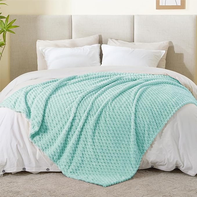 BEDELITE Fleece Blanket Twin for Bed Couch, 3D Jacquard Decorative Cloud Blue Throw Blanket, Soft and Cozy Warm Plush Fuzzy Blanket All Seasons Suitable, 60x80Inches