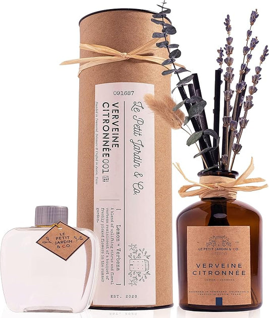 Reed Diffusers - Oil Sticks Diffuser Set with Real Dried Flowers - Reed Diffusers for Home, Bathroom & Office | Air Freshener Fragrance Sticks for Shelf Decor & Gifts by Le Petit Jardin & Co.