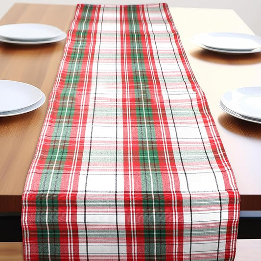 Urban Villa Christmas Table Runner Christ Check Table Runner 14”x72” 100% Cotton Over Sized Runner Heavier Quality Table Runner for Christmas Celebrations Dining Wedding Dinner Parties Everyday Use