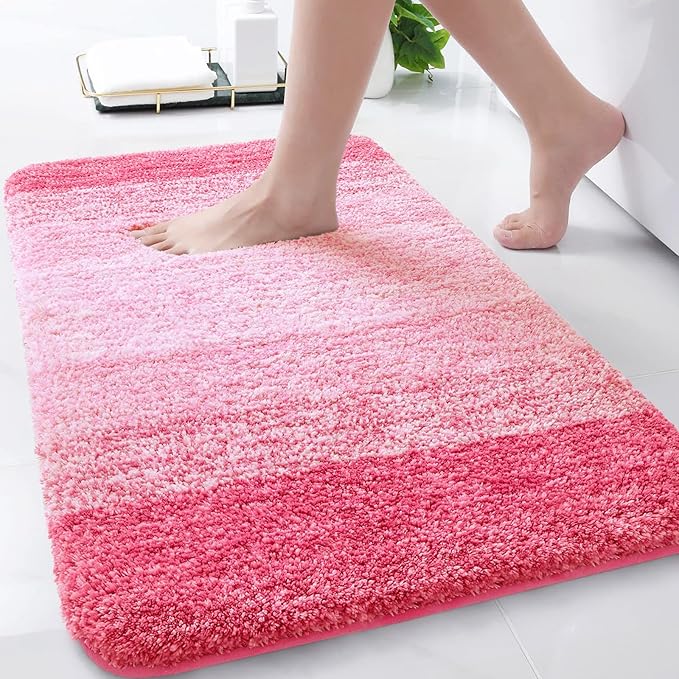 Arotive Microfiber Bathroom Rugs, Shaggy Soft and Absorbent Bath Rug, Non-Slip, Thick Plush Machine Washable Dry Bath Mats for Bathroom, Tub and Shower, 30x20, Pink