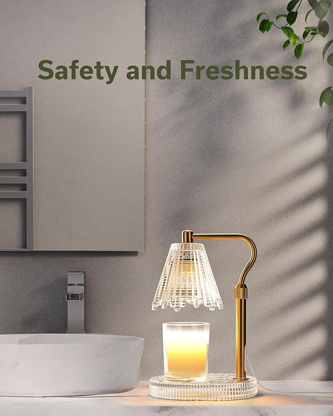 Candle Warmer Lamp with Timer & Dimmer, Glass Candle Warmer for Jar Candles, 2 Bulbs, Height Adjustable Electric Wax Warmer for Elegant Home Decor