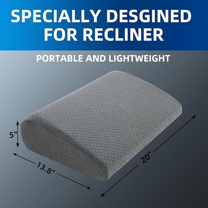 MABOZOO Memory Foam Back Support Cushion for Recliner Chair,Lumbar Support Pillow for Elderly,Extra Large Lumbar Support Pillow with Extension Straps,Grey