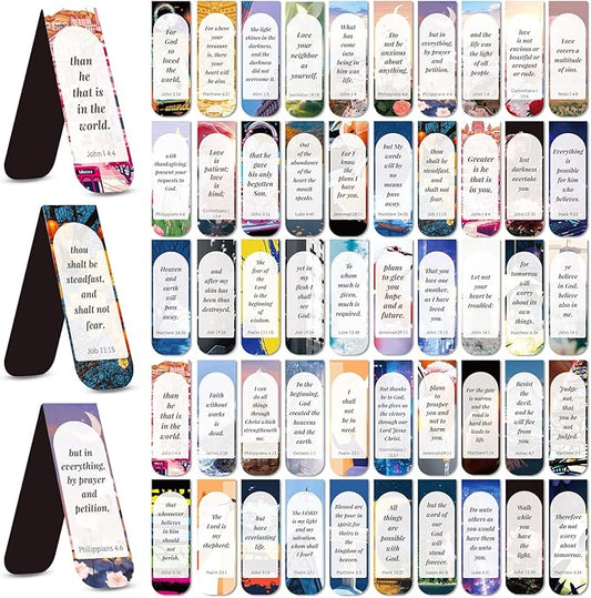 Bible Verse Magnetic Bookmarks, 50 Pcs Inspirational Scripture Christian Book Marks for Religious Prayer, Magnet Book Marker Clips Gifts for Kids Women Men Teacher Student Reading Lovers