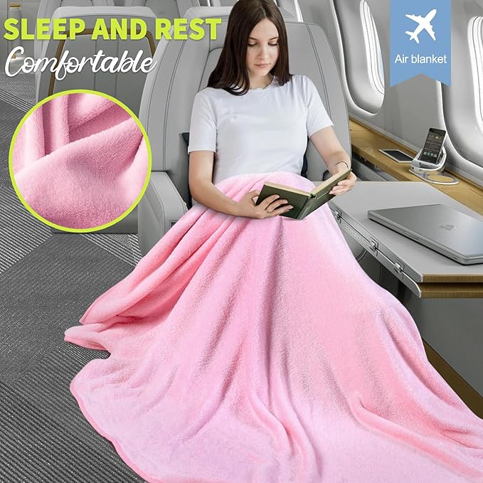 2 in 1 Travel Blanket with Neck Pillow Compact Sleeping Support Women 2024 Summer Winter Vacation Essentials European Mexico Costa Rica Bahamas Alaska Japan Italy Amazon Africa Hawaii Trip Must Haves