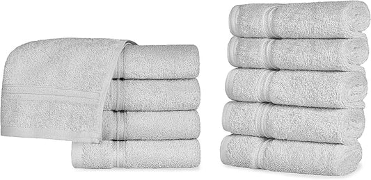 Superior Egyptian Cotton 10-Piece Face Towel Set , Small Towels For Facial, Spa, Quick Dry, Absorbent Towels, Bathroom Accessories, Guest Bath, Home Essentials, Washcloth, Airbnb, Silver