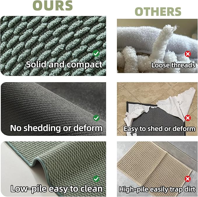 Bathroom Rugs Non Slip Washable, Super Absorbent Thin Bath Mat Quick Dry Low Pile Bathroom Rug, Sage Green 24"x47"