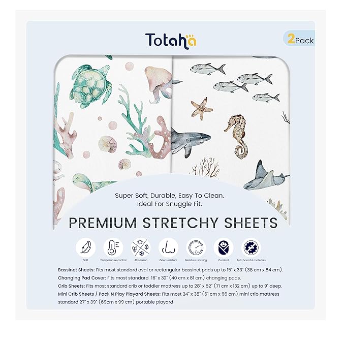 TotAha Changing Pad Cover, Buttery Soft Diaper Changing Pad Covers for Girls Boys, Super Stretchy Jersey Knit Changing Table Covers, 5'' Deep Pocket, 2 Pack