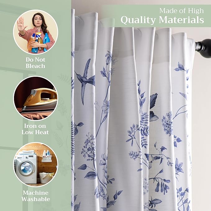 Maison d' Hermine Curtains for Living Room 100% Cotton 84 inch Length One Panel Light Filtering Curtains for Bedroom Windows with Rod and Loop Pockets Drapes (Neo Ipomee White, 50" W x 84" L)