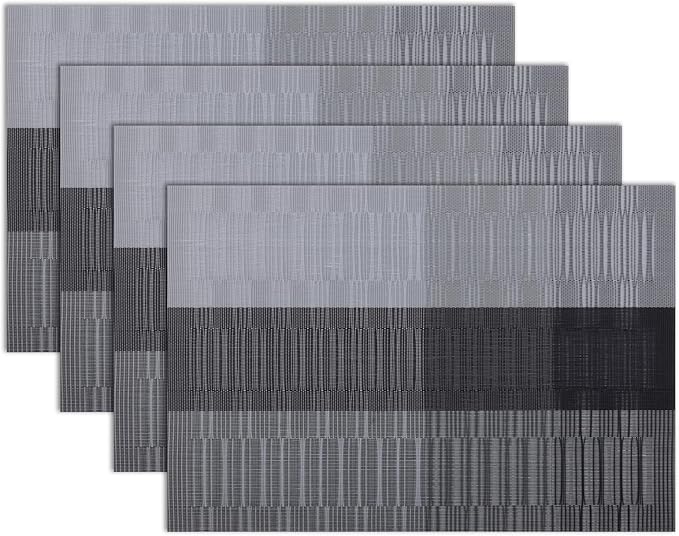 Winknowl Placemats, Set of 4 Heat Resistant Stain Resistant Non-Slip Woven Vinyl Insulation Placemats, Washable Durable Elegant Table Mats for Dining (Black)