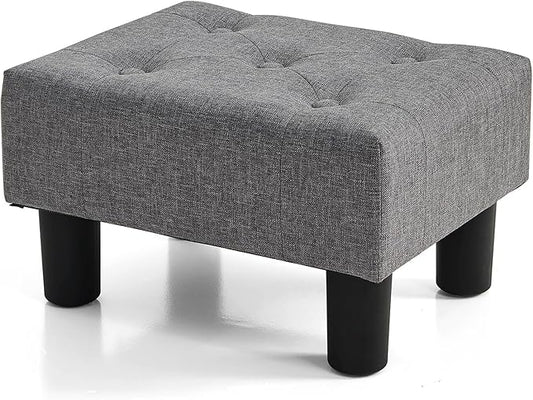 BRIAN & DANY Small Foot Stool, Linen Foot Stools with Legs, Stable Small Footstool for Living Room, Grey