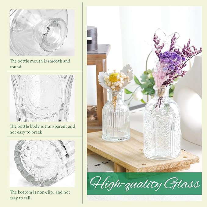 Der Rose Bud Vases in Bulk Glass Vase for Centerpieces Set of 20 Small Flower Vases Mini Vintage Vases for Rustic Wedding, Home Table Decorations (Clear)