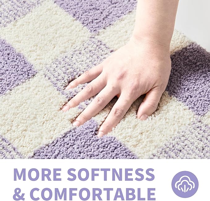 CozeCube Checkered Bath mats Non Slip, Fluffy Absorbent Microfiber Bath mat Washable, Aesthetic Bathroom Rugs, Large Bath mat for Bathroom Floor, Tub and Shower, Purple, 36"X24"