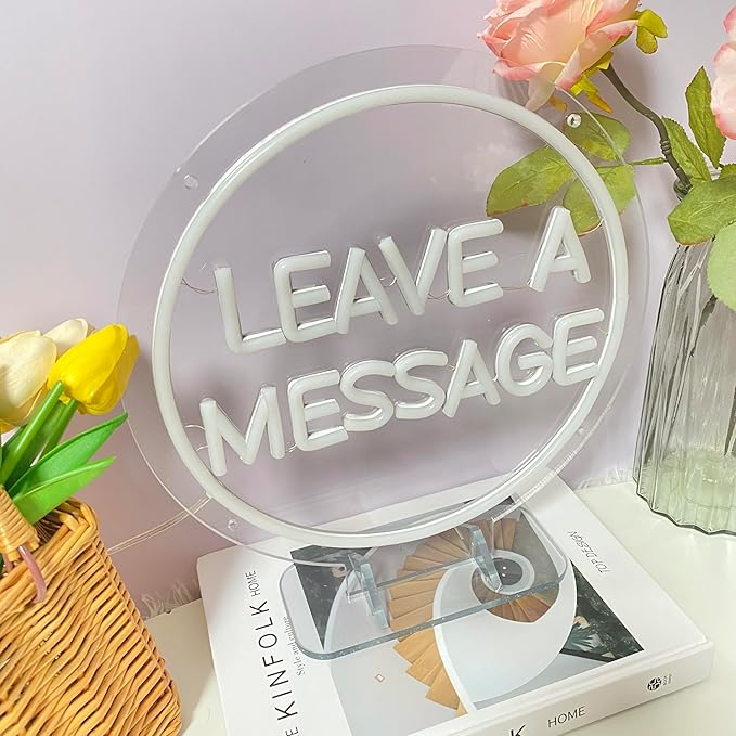 Leave a Message Neon Sign With Holder Base, Neon Guestbook Table Sign for Wedding Shop Business Desk Decor Reception Welcome Led Sign, Warm White USB Neon Light Sign, the Size 13x12 Inch